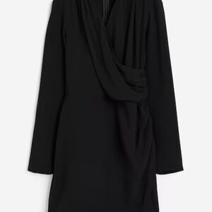 H&M Black Long Sleeve Draped Dress